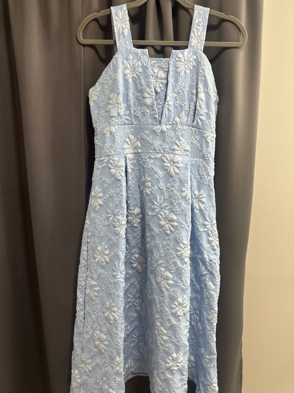 Light Blue Floral Textured Midi Dress